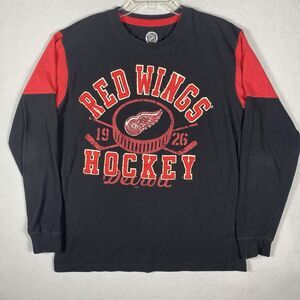 NHL Detriot Red Wings Red Black Long Sleeve Shirt Embroidered Men's Size M